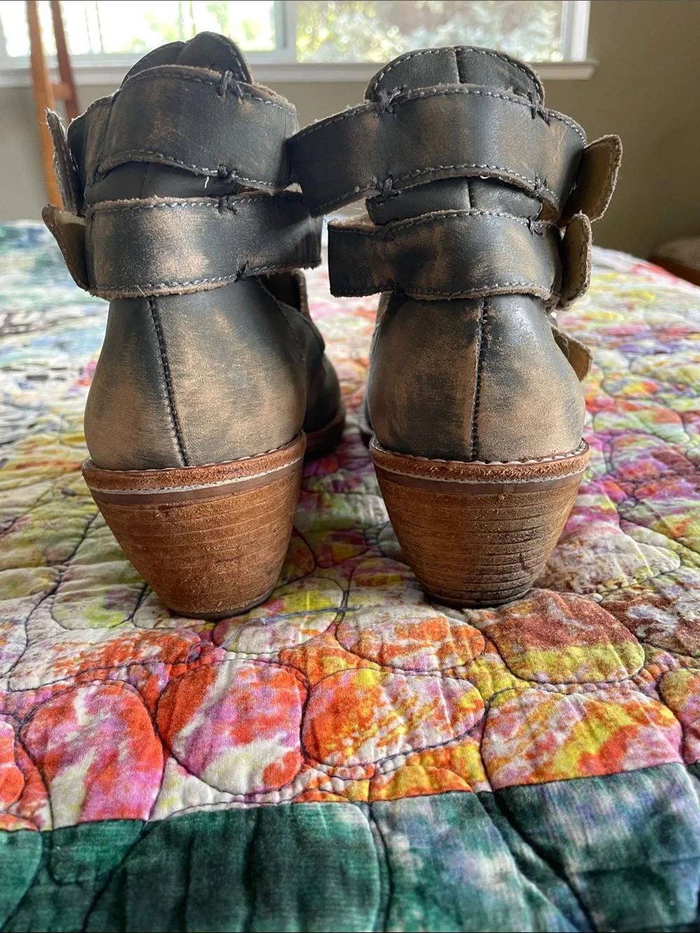 Latigo distressed blue gray booties